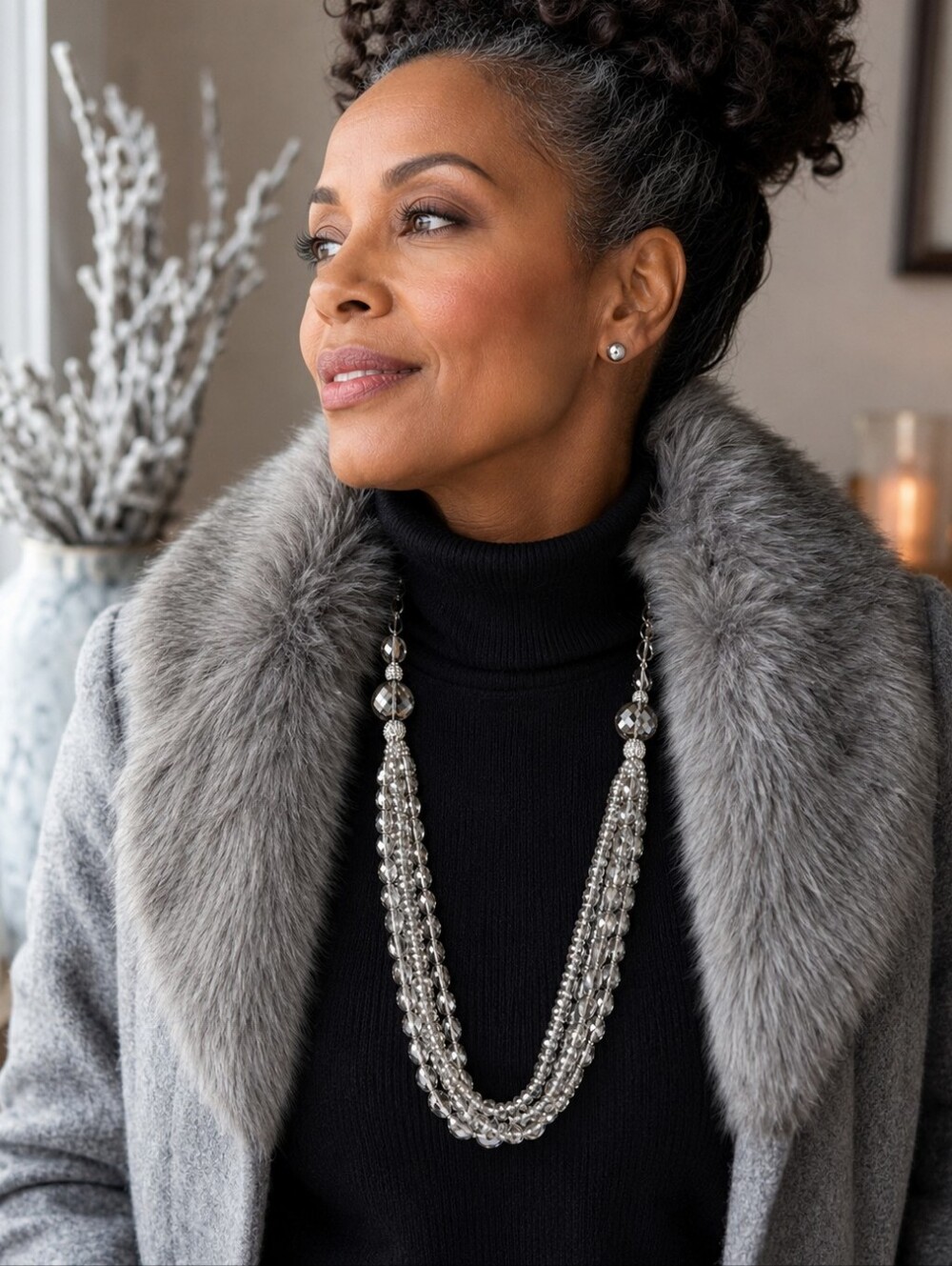 Chico’s Silver Crystal Multi-Strand Statement Necklace NWT